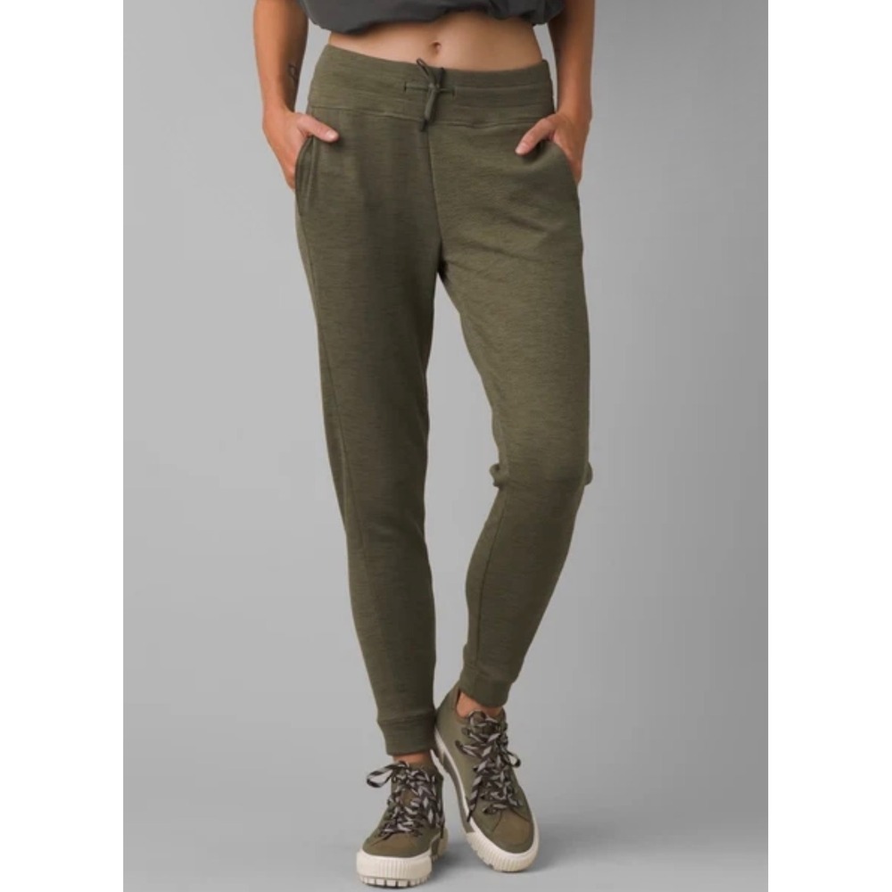 PrAna Sunrise Jogger Pants Rye Green Womens XS Textured Knit Drawstring 1963871 - Picture 1 of 11